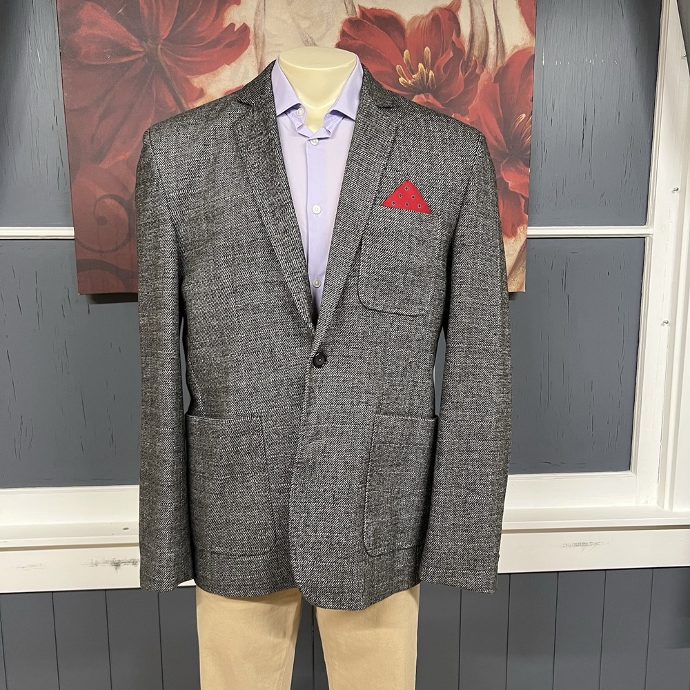 Billy Reid Knit Blazer Sport Coat Mens 44R Viscose Blend Stretch Gray/Black - Picture 2 of 12